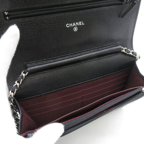 2104102242592 6 Chanel Chain Wallet Caviar Skin Shoulder Bag Black