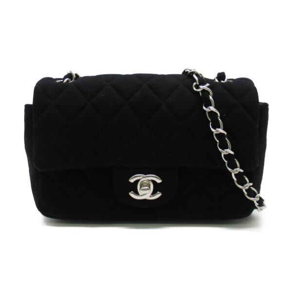 2104102242905 1 Chanel Mini Matelasse Cotton Jersey Chain Shoulder Bag Black