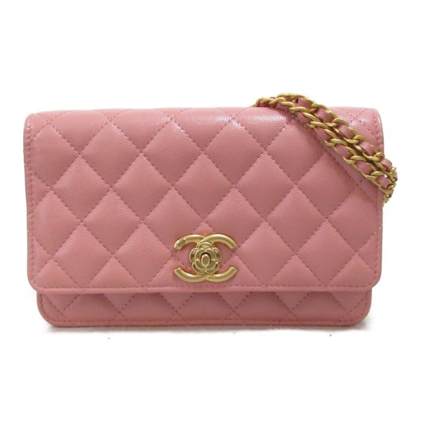 2104102255806 2 Chanel Chain Wallet Shoulder Bag Caviar Skin Pink