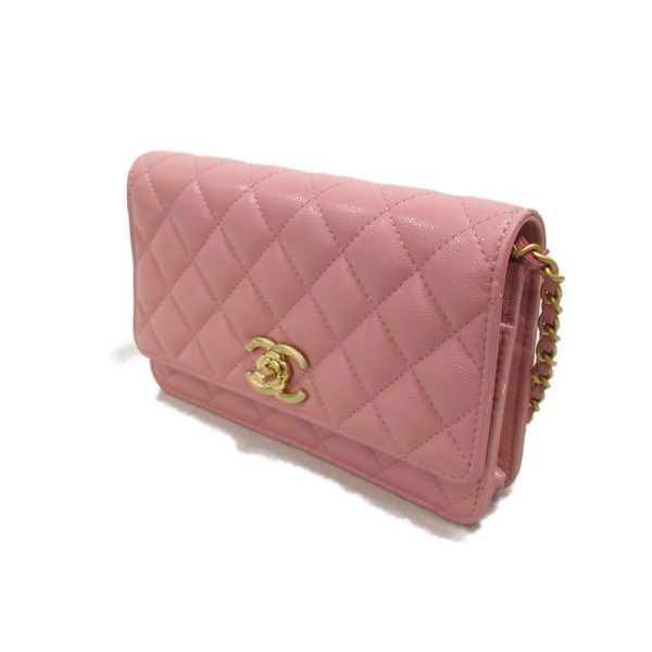 2104102255806 4 Chanel Chain Wallet Shoulder Bag Caviar Skin Pink