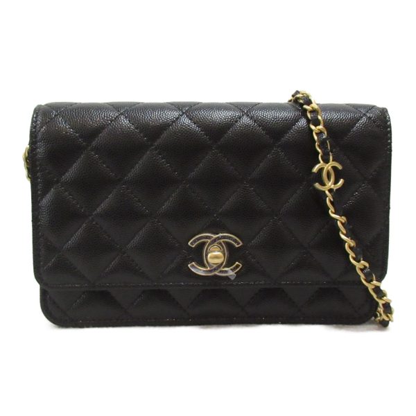 2104102255813 2 Chanel Chain Wallet Shoulder Bag Caviar Skin Black