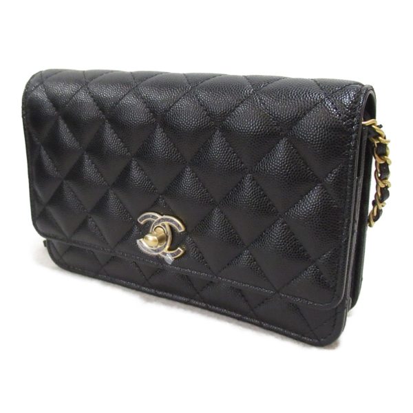 2104102255813 4 Chanel Chain Wallet Shoulder Bag Caviar Skin Black