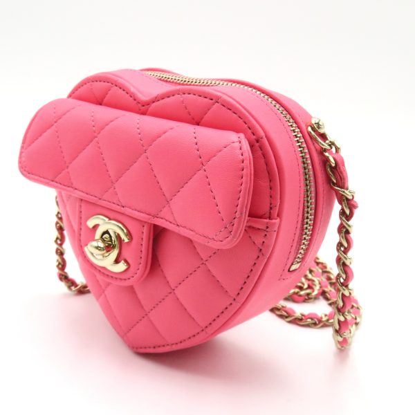 2104102265836 9 Chanel Mini Heart Chain Shoulder Lambskin Pink