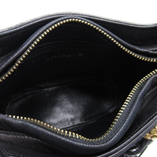 2104102280051 2 Chanel Shoulder Bag Fringes Lambskin Black