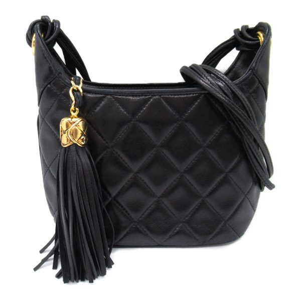 2104102280051 6 Chanel Shoulder Bag Fringes Lambskin Black