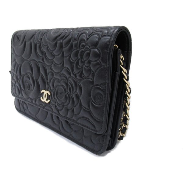 2104102286572 6 Chanel Camellia Chain Wallet Shoulder Bag Black