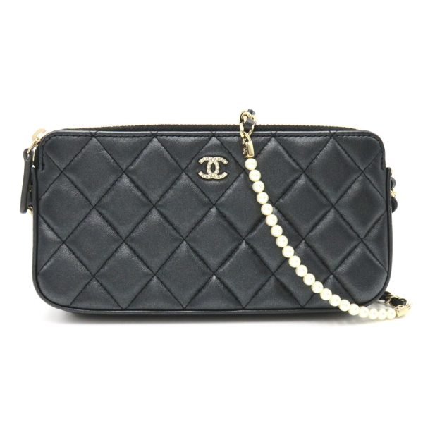 2106800526844 1 Chanel Matelasse Chain Wallet Shoulder Bag Lambskin Black Metallic Black