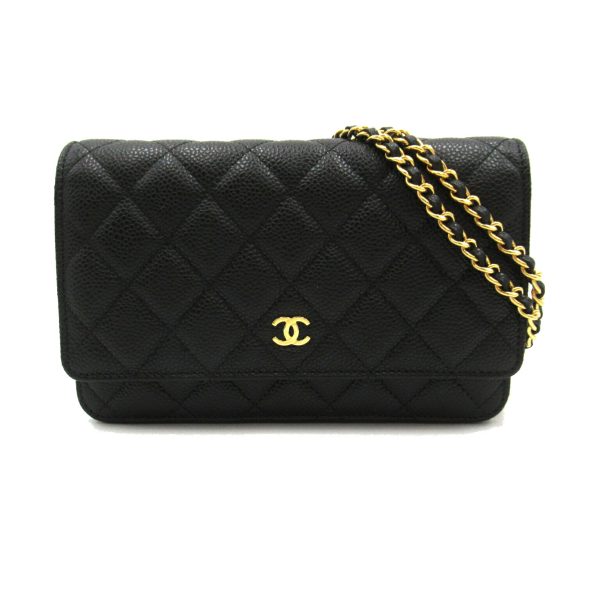 2106800538984 1 Chanel Matelasse Chain Wallet Shoulder Bag Caviar Skin Black