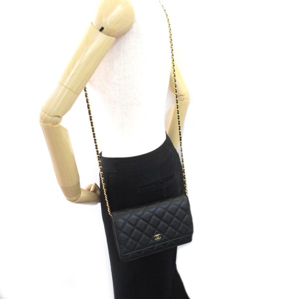 2106800538984 6 Chanel Matelasse Chain Wallet Shoulder Bag Caviar Skin Black