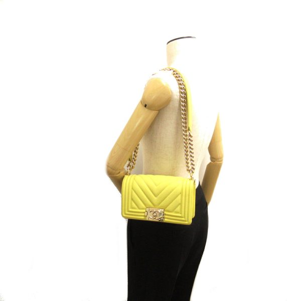 2106800542844 5 Chanel Boy V Stitch Chain Shoulder Bag Yellow