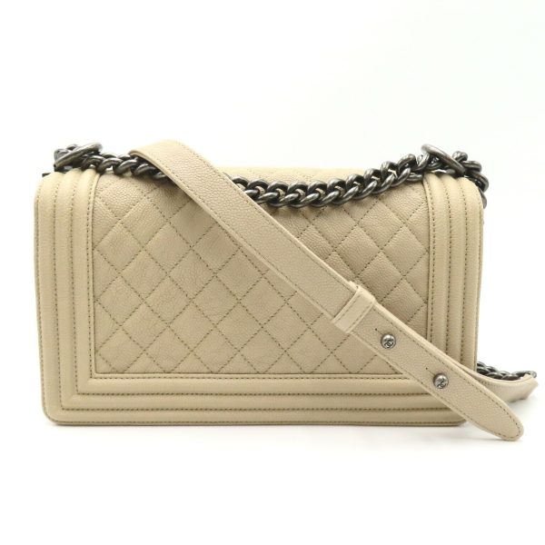 2106800542851 2 Chanel Boy Chain Shoulder Bag Caviar Skin Beige