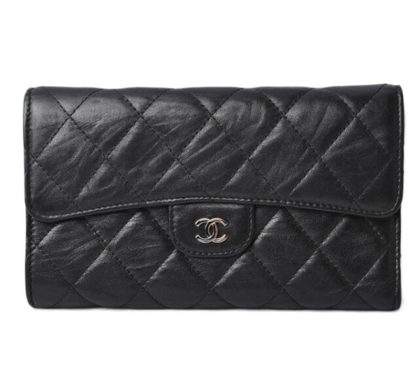 210715 to 08 ch 1 CHANEL Long Wallet Wrinkled Matelasse Black