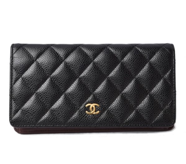 210715 to 22 ch 1 CHANEL Long Wallet Timeless Caviar Skin Black Bordeaux