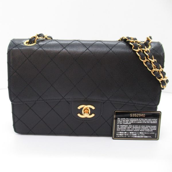 2107400216388 3 Chanel Matelasse Single Flap Chain Shoulder Bag Caviar Skin Black