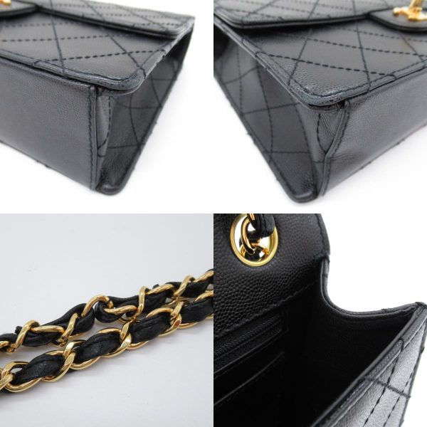 2107400216388 8c Chanel Matelasse Single Flap Chain Shoulder Bag Caviar Skin Black