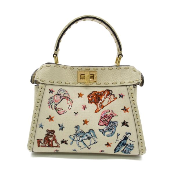 2107600965697 3 Fendi Mini Peekaboo 2Way Cotton Shoulder Bag Ivory