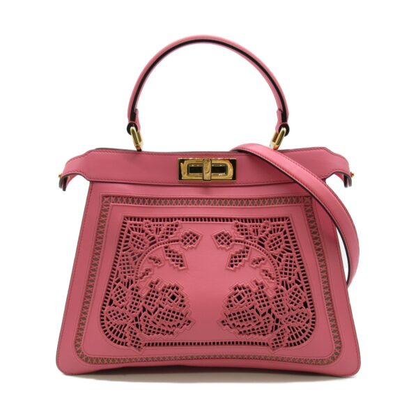 2107600965758 1 Fendi Peekaboo ISeeYou 2Way Pigskin Shoulder Bag Pink