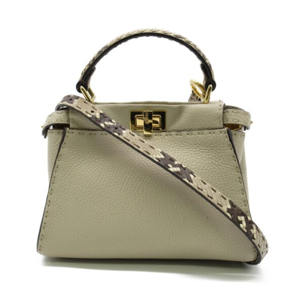 2107600965772 1 Fendi Mini Peekaboo 2Way Python Shoulder Bag Beige