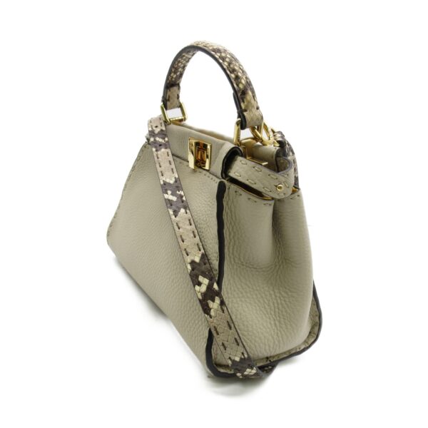 2107600965772 2 Fendi Mini Peekaboo 2Way Python Shoulder Bag Beige