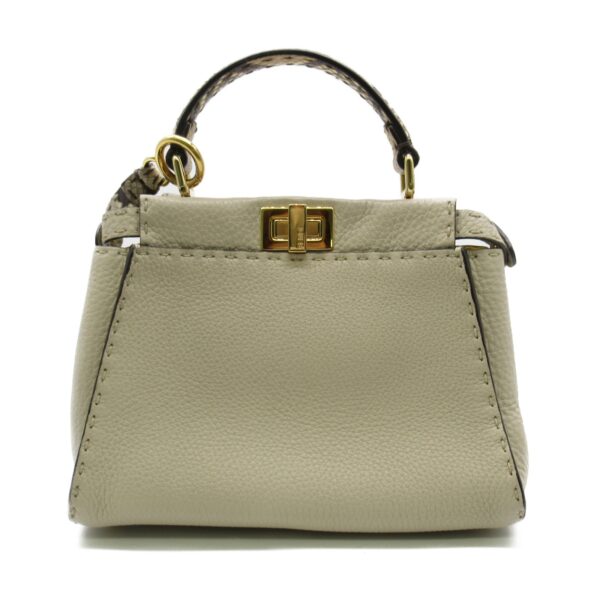 2107600965772 3 Fendi Mini Peekaboo 2Way Python Shoulder Bag Beige