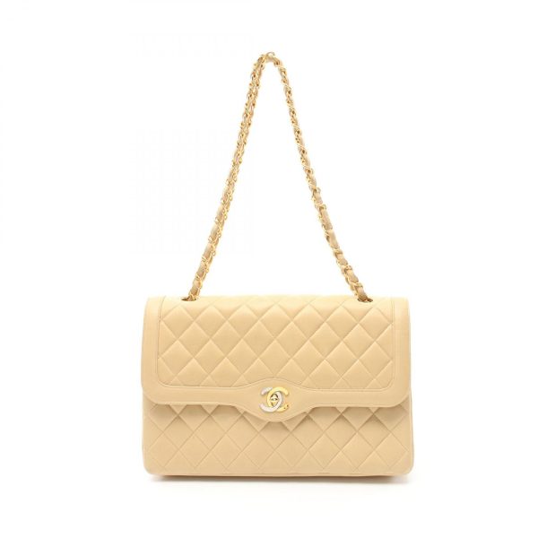 2107600980317 1 Chanel Matelasse W Flap Shoulder Bag Beige