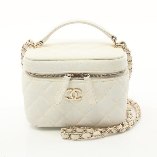 2107601000144 1 Chanel Matelasse Handbag Caviar Skin White