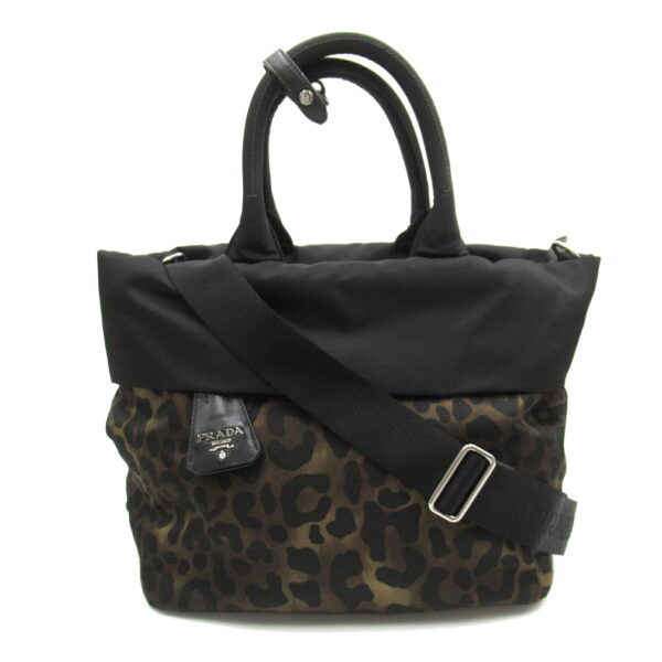 2107601007013 1 Prada Nylon Leopard 2WAY Tote Bag Black