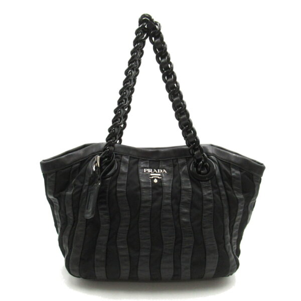 2107601007020 1 Prada Chain Nylon Tote Bag Black