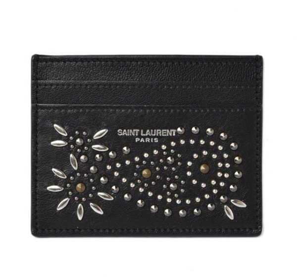 210913 621 2 ysl 1 Saint Laurent Card Case Paisley Pattern Studs Black