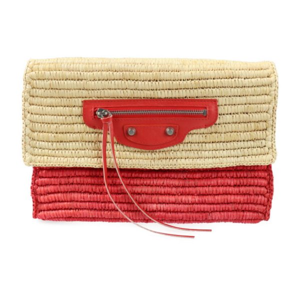 2114103007129 1 BALENCIAGA Bag Clutch Raffia Natural Red Straw Basket Bag