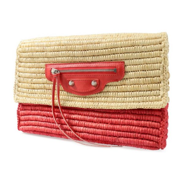 2114103007129 2 BALENCIAGA Bag Clutch Raffia Natural Red Straw Basket Bag