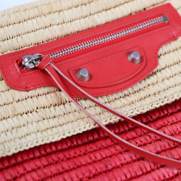 2114103007129 7 BALENCIAGA Bag Clutch Raffia Natural Red Straw Basket Bag