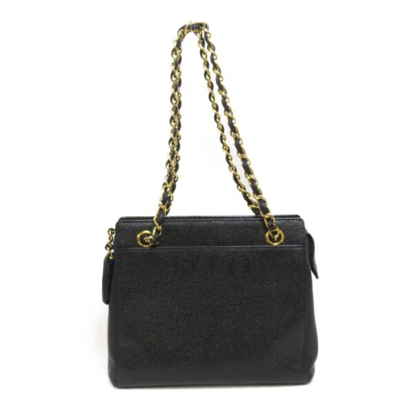 2118400115137 2 Chanel Caviar Skin Chain Tote Bag Black