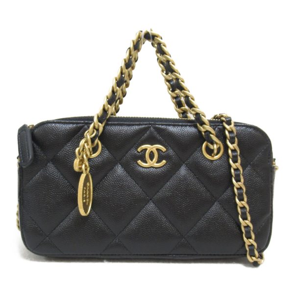 2118700056673 2 Chanel Matelasse Phone Holder 2Way Shoulder Bag Caviar Skin Black