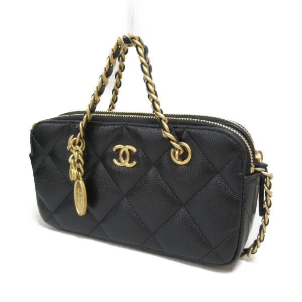 2118700056673 4 Chanel Matelasse Phone Holder 2Way Shoulder Bag Caviar Skin Black