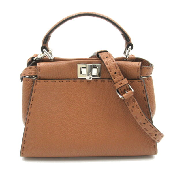 2118800094766 1 Fendi Selleria Mini Peekaboo 2Way Shoulder Bag Brown