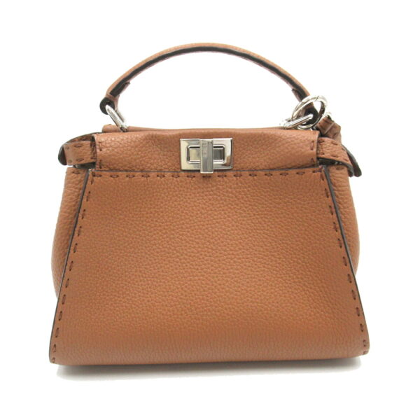 2118800094766 2 Fendi Selleria Mini Peekaboo 2Way Shoulder Bag Brown