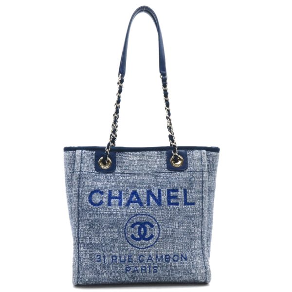 2118900037014 1 Chanel Deauville Shoulder PM Shoulder Tote Blue