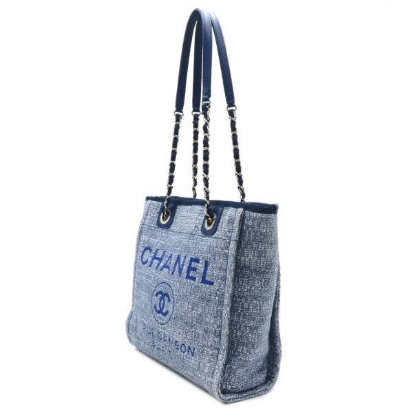 2118900037014 3 Chanel Deauville Shoulder PM Shoulder Tote Blue