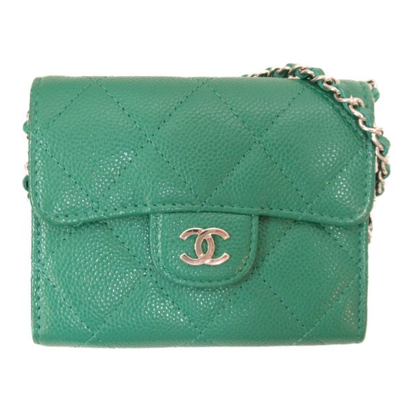 2119900004419 2 Chanel Chain Wallet Caviar Skin Green