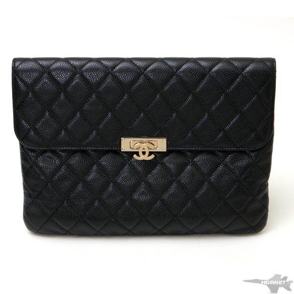 2120069 CHANEL Cocomark lock Matelasse Clutch Bag Black Caviar