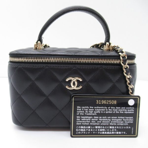 2120100001375 5 Chanel Vanity Chain Shoulder Bag Lambskin Black