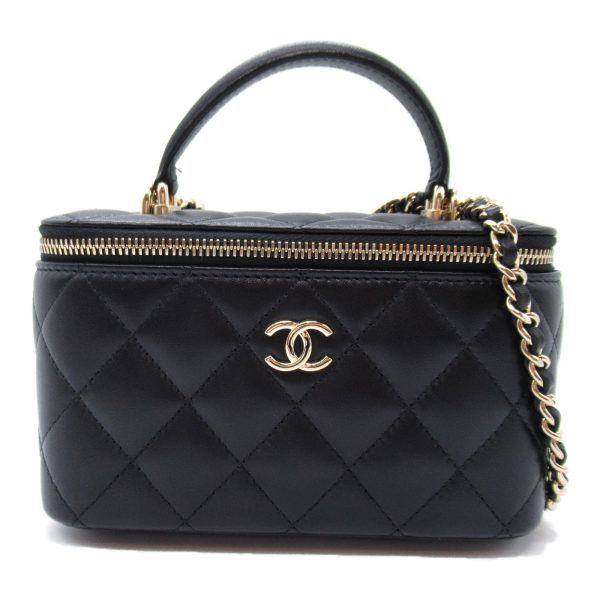 2120100001375 6 Chanel Vanity Chain Shoulder Bag Lambskin Black