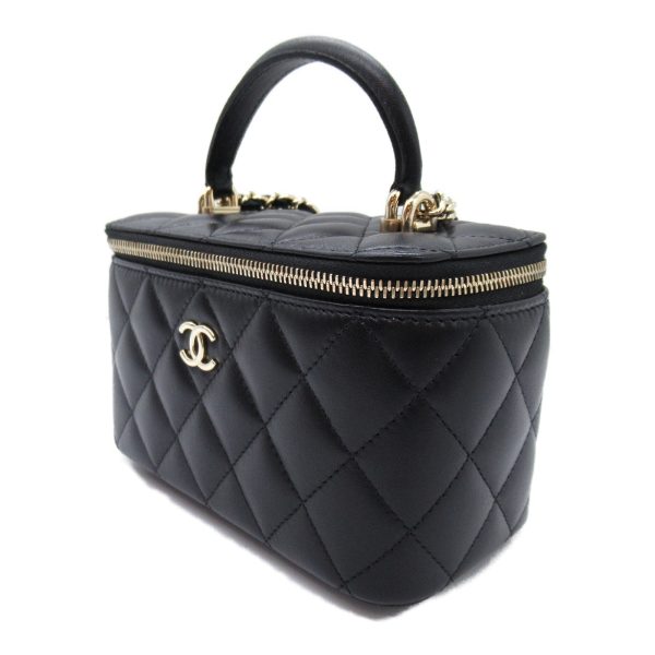 2120100001375 7 Chanel Vanity Chain Shoulder Bag Lambskin Black