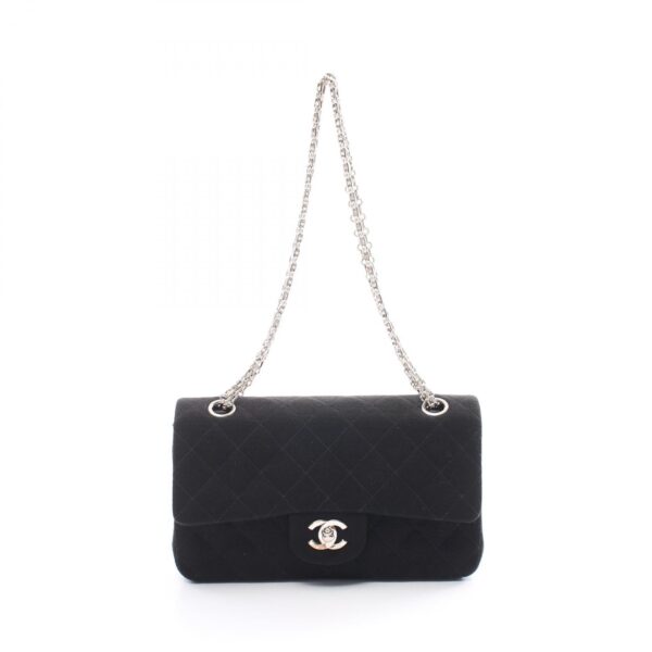 2120700089605 1 Chanel Matelasse W Flap Cotton Jersey Shoulder Bag Black