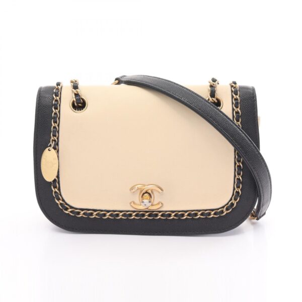 2120700136347 1 Chanel Cocomark Caviar Skin Shoulder Bag Beige Black