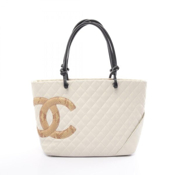 2120700137085 1 Chanel Cambon Line Large Exotic Tote Bag White Beige