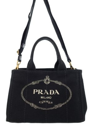 2121096690017 Prada Outlet Saffiano Leather Tote Bags Black