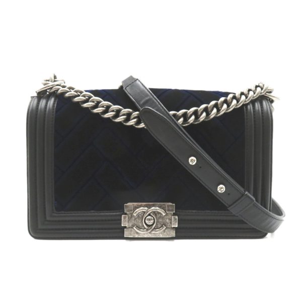 2124200017854 1 Chanel Boy Chain Shoulder Bag Blue Black