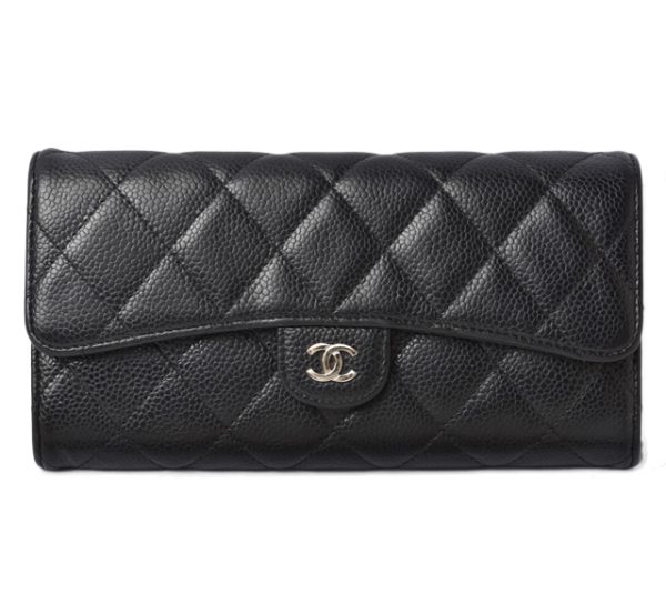 220314 805 1 ch 1 Chanel Long Wallet Caviar Skin Black